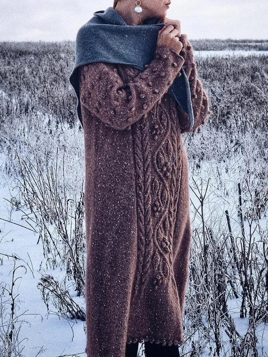 Turtleneck Solid Color Knitted Tassel Dress