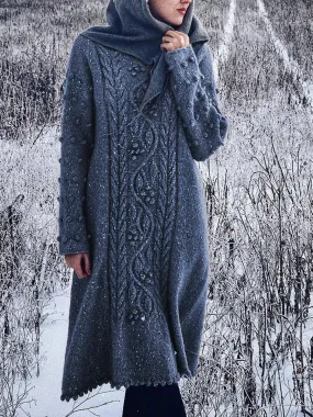 Turtleneck Solid Color Knitted Tassel Dress