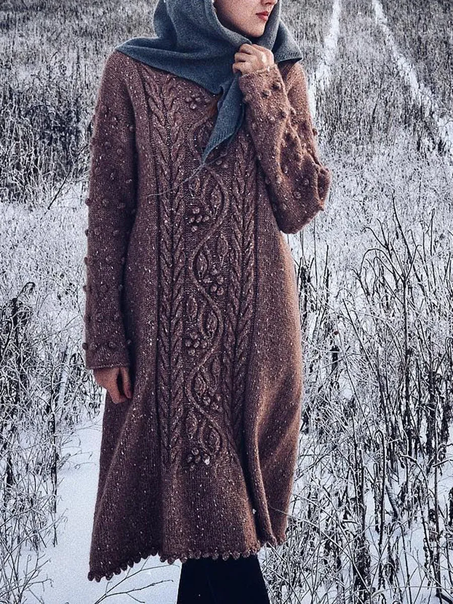 Turtleneck Solid Color Knitted Tassel Dress