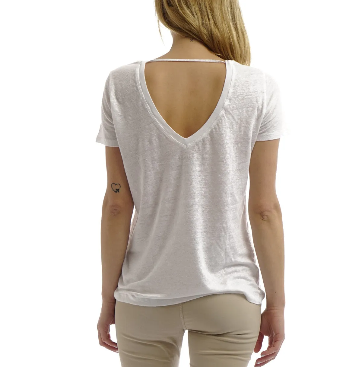 V Back Crew Linen Tee