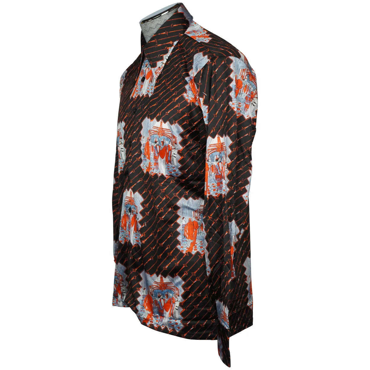 Vintage Mens 70s Shirt Disco Party NWOT Novelty Print Jersey Size L