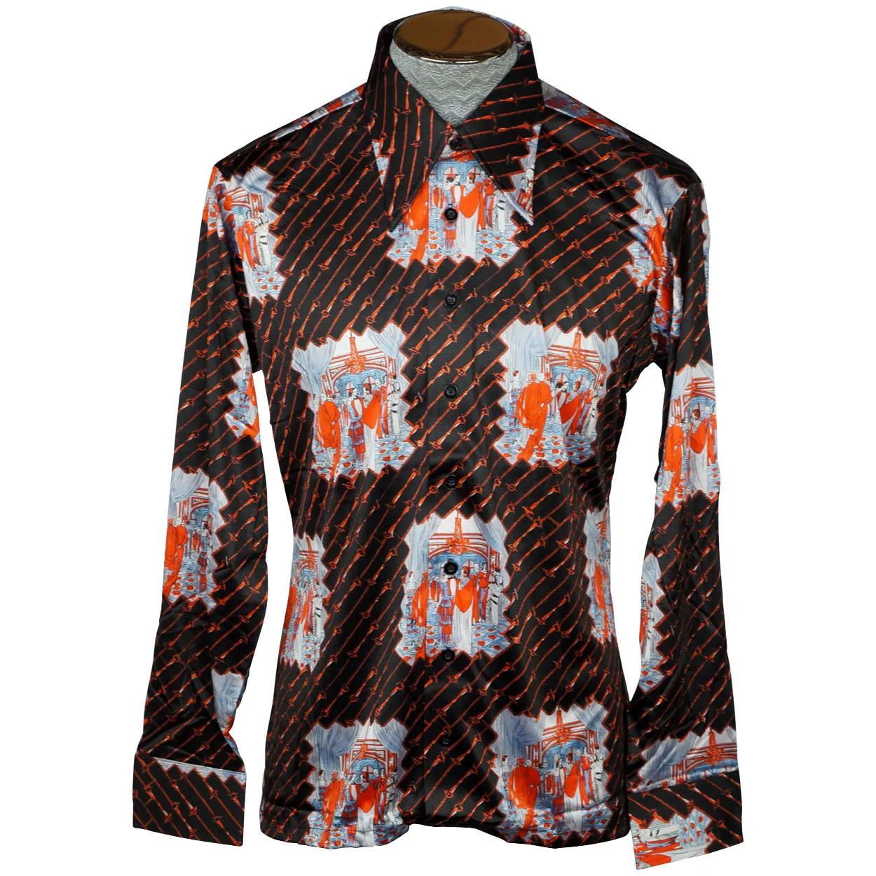 Vintage Mens 70s Shirt Disco Party NWOT Novelty Print Jersey Size L