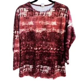 Vintage Womens Velvet Retro Red Pink Tie-Dye Long Sleeve Shirt Blouse Top OS
