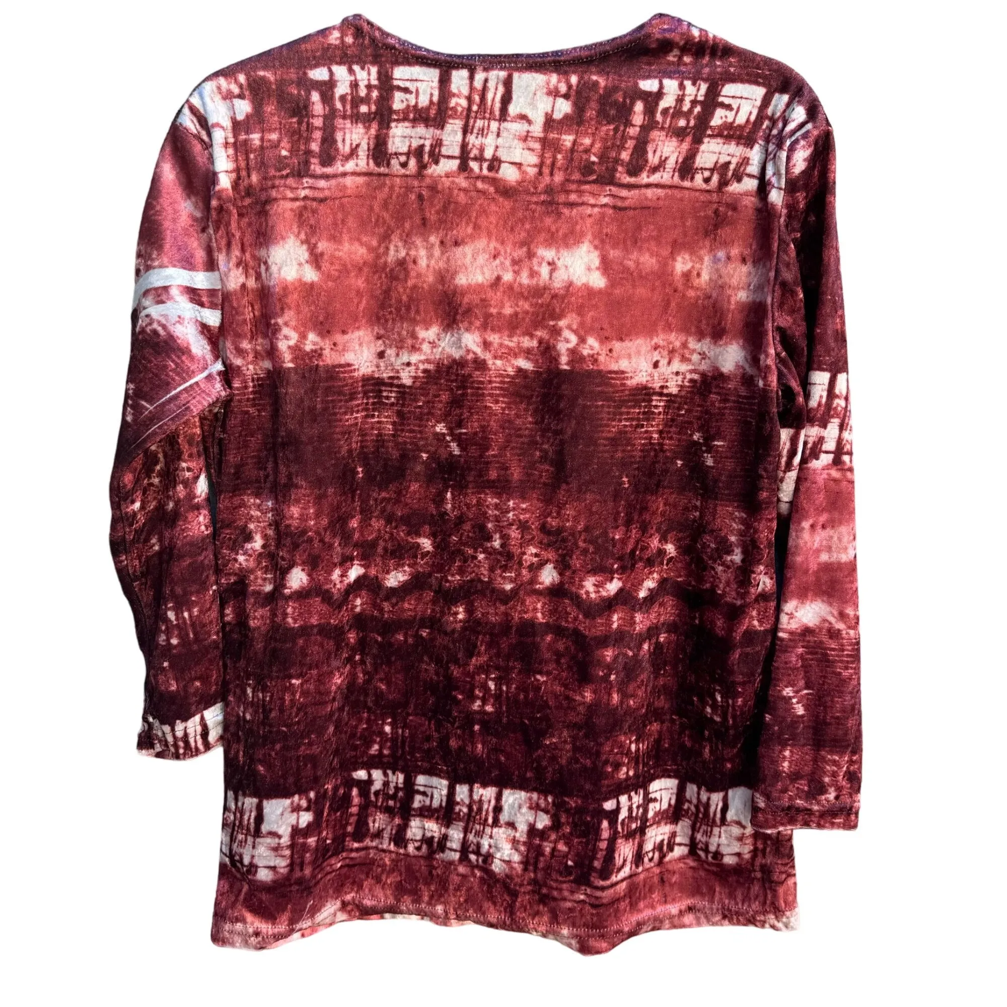 Vintage Womens Velvet Retro Red Pink Tie-Dye Long Sleeve Shirt Blouse Top OS