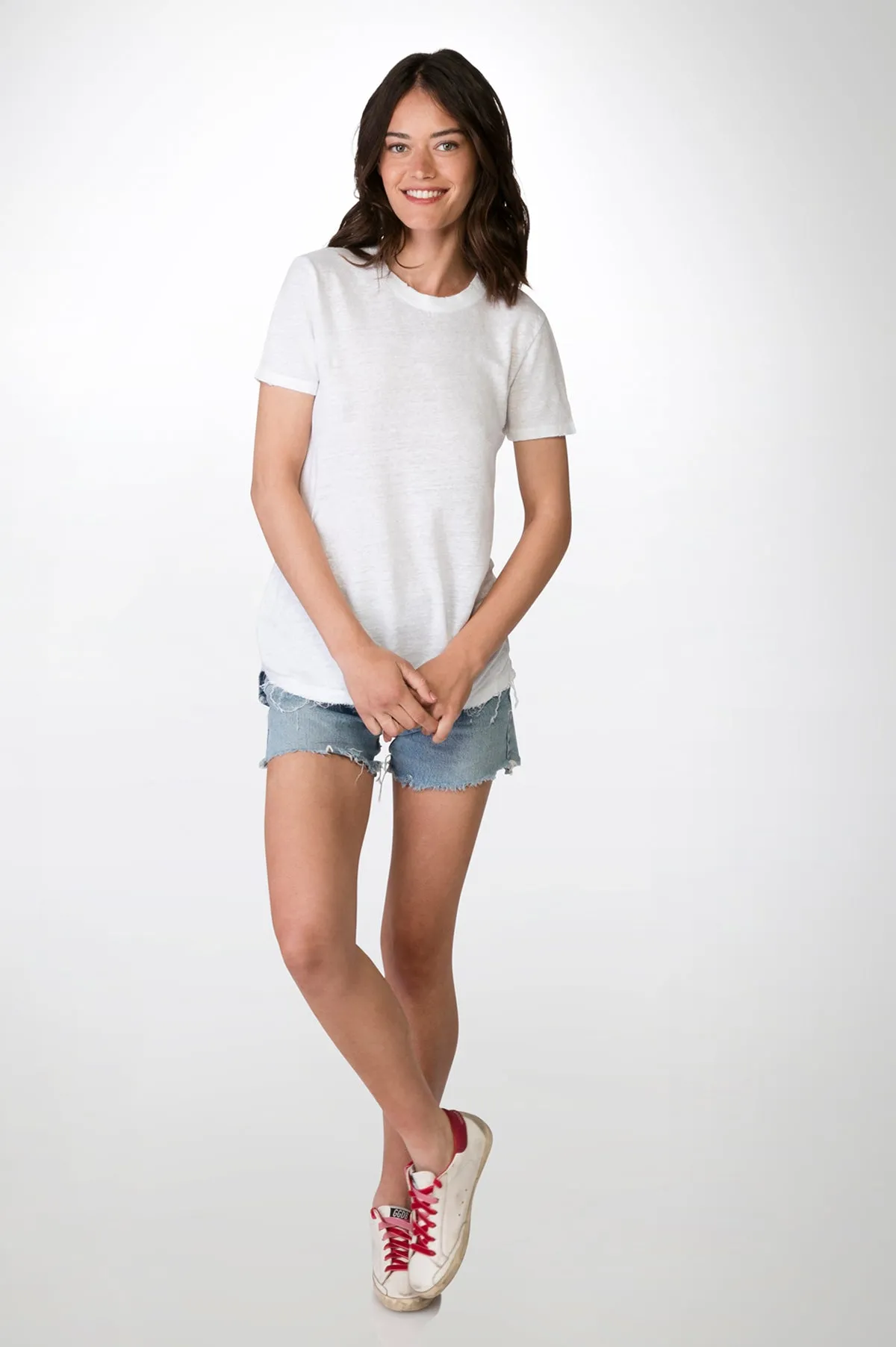 White crew neck Linen Tee
