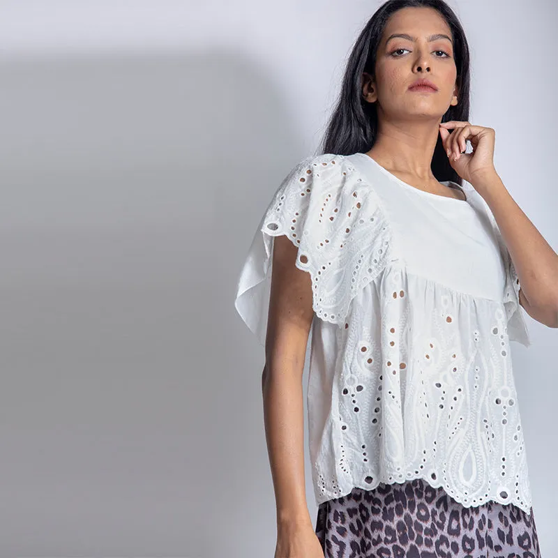 White Cut Work Top
