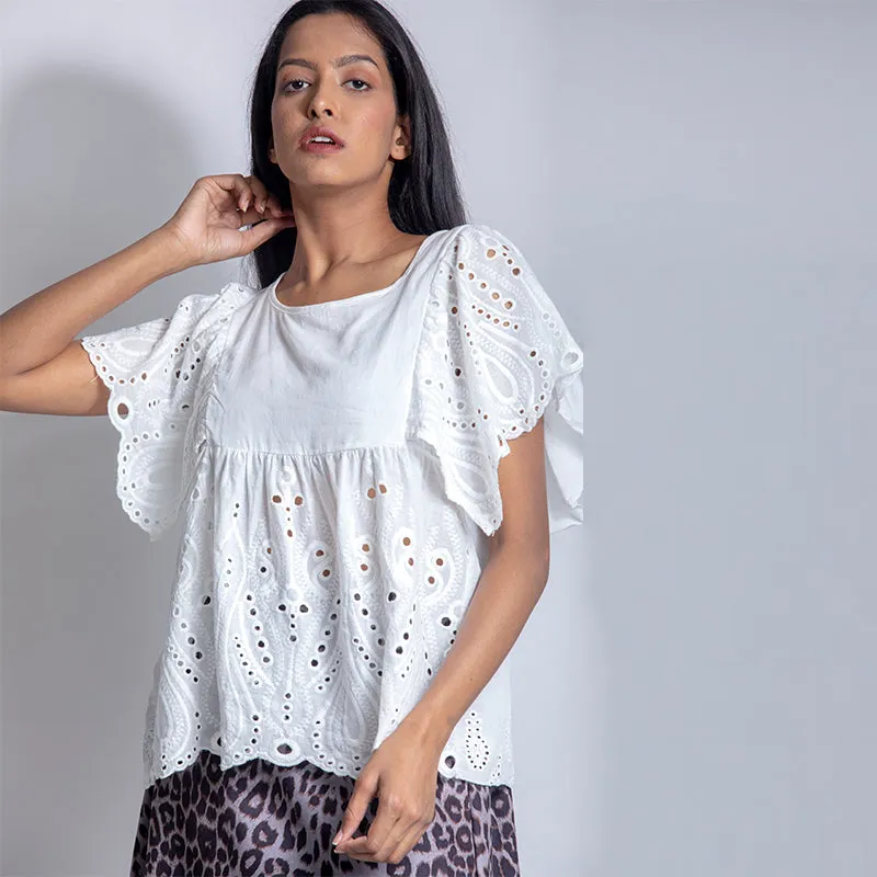 White Cut Work Top