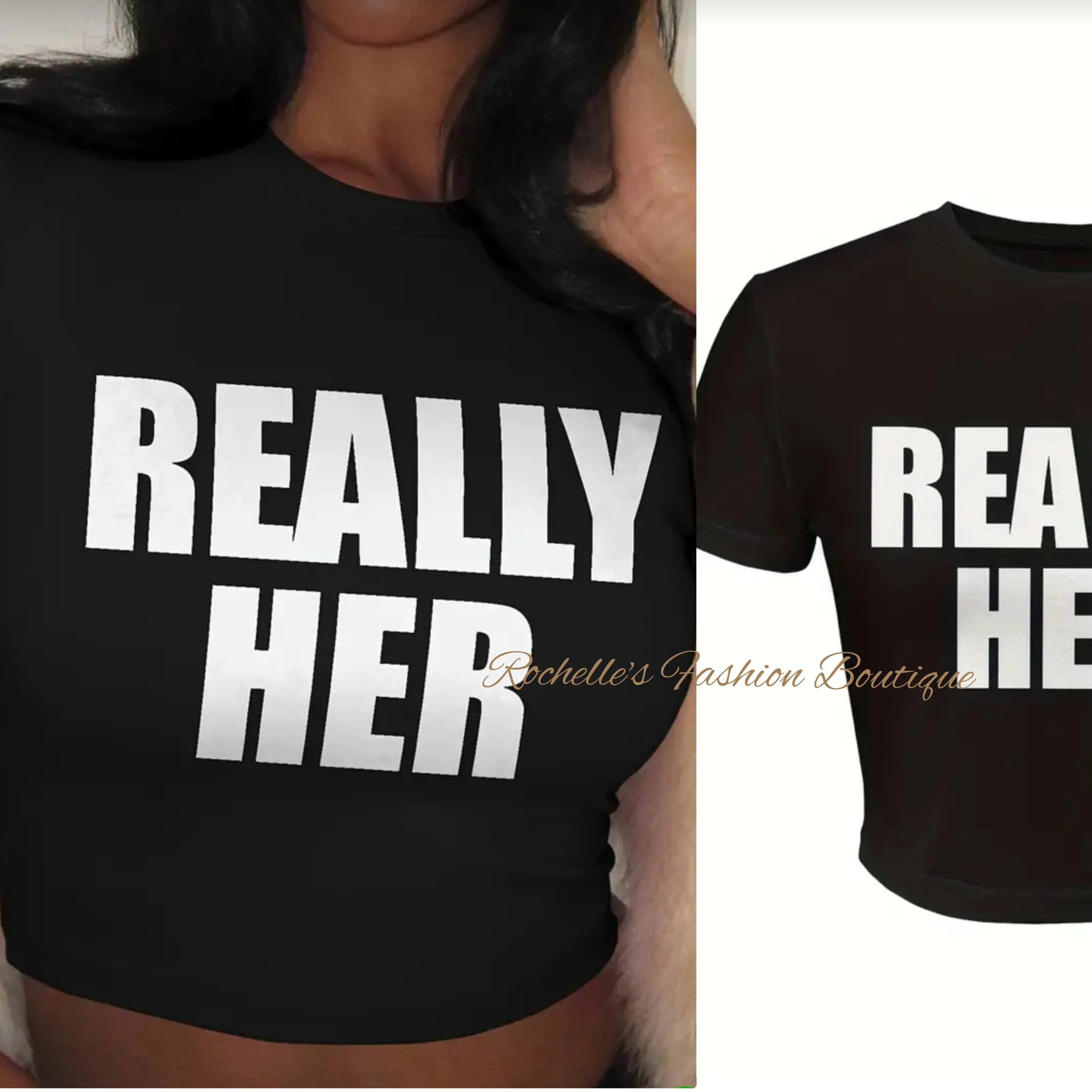 White Really Her Crop Top T-Shirt