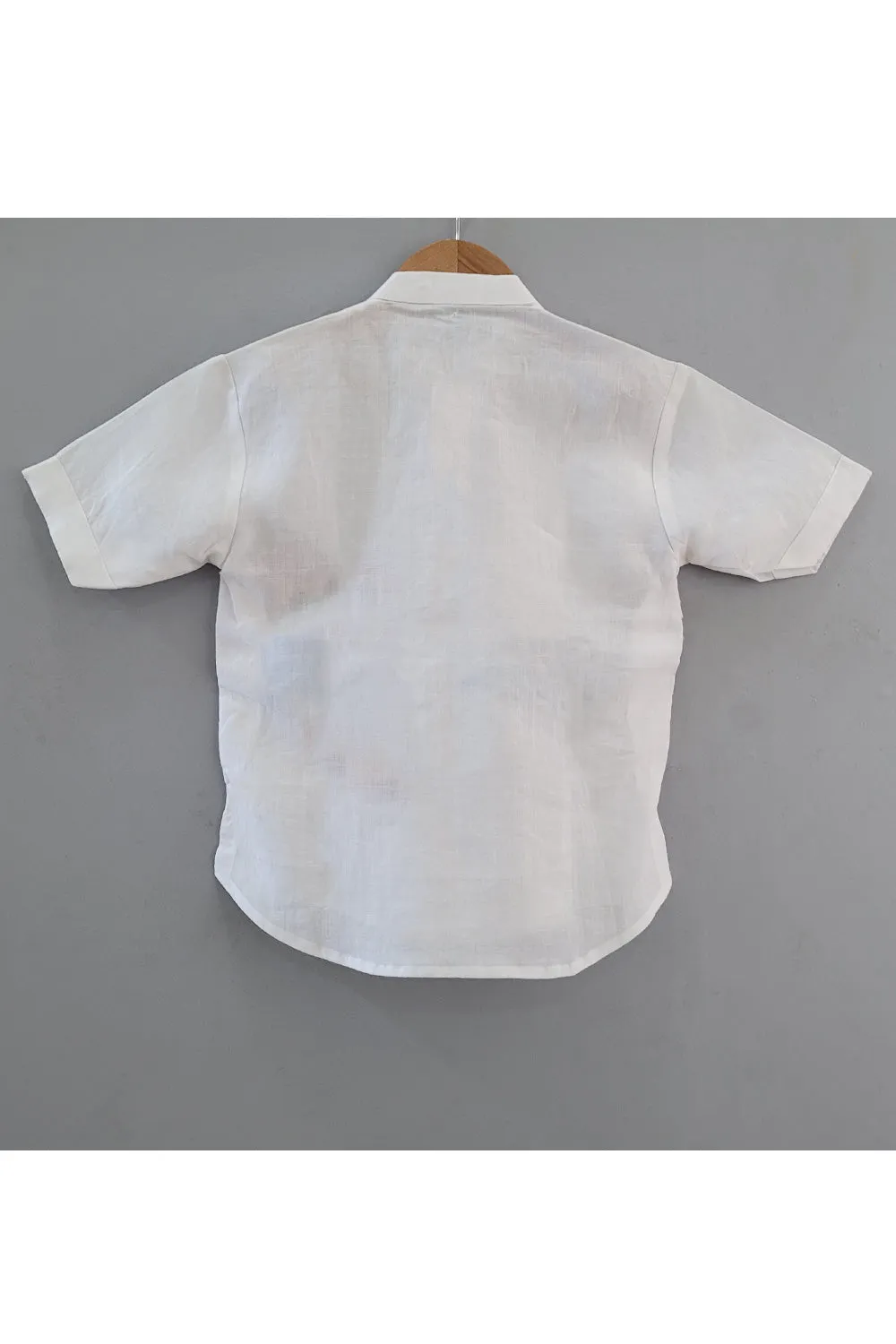 White Sequins Animal In Car Handpainted Linen Shirt