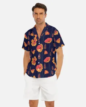 Wild Orange Vines V-neck Short Sleeve Shirt in Navy