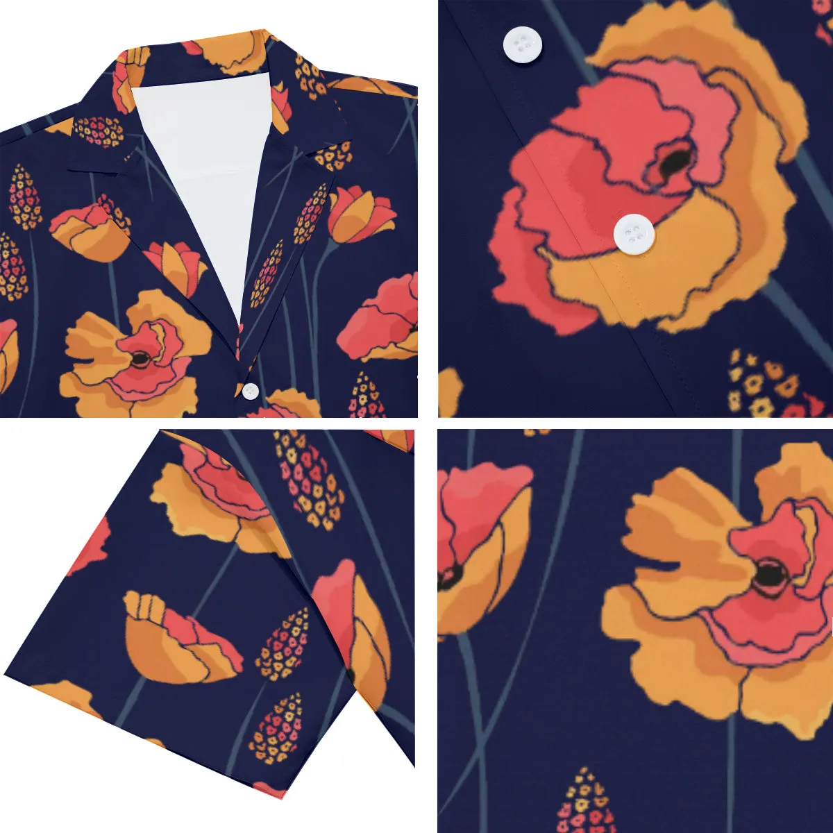 Wild Orange Vines V-neck Short Sleeve Shirt in Navy