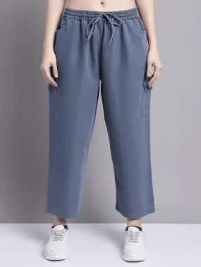 Women Grey multi pocket denim finish Culottes cargo cotton Pant 28