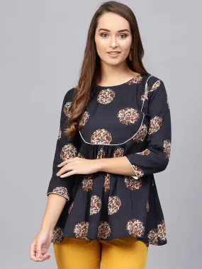 Women Navy Blue & Grey Printed Tunic