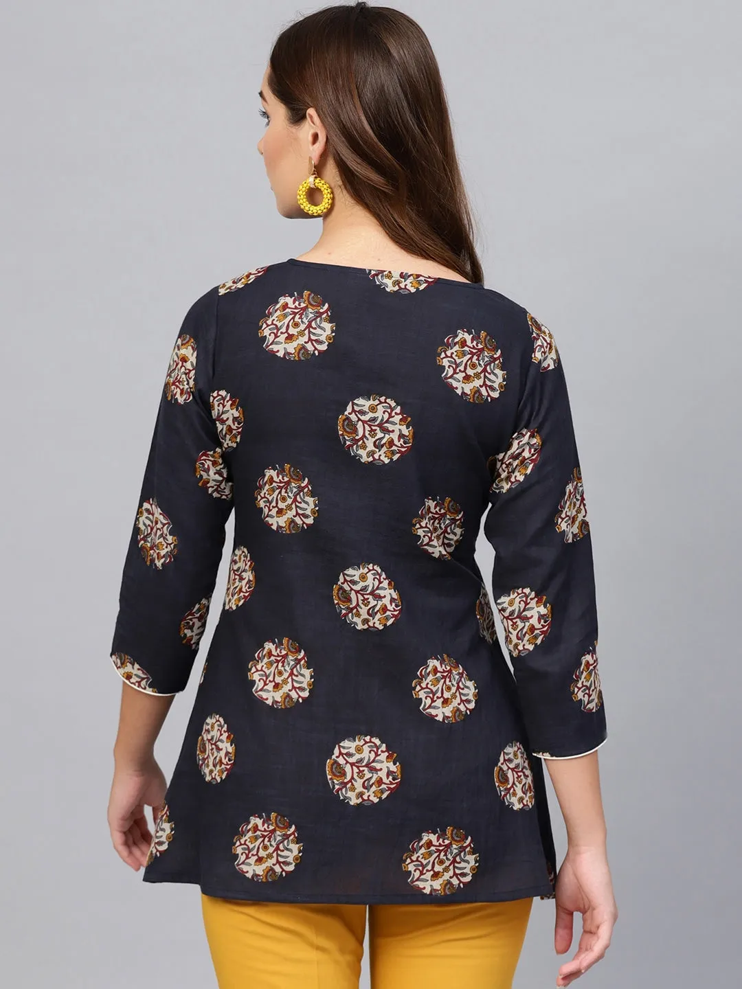 Women Navy Blue & Grey Printed Tunic
