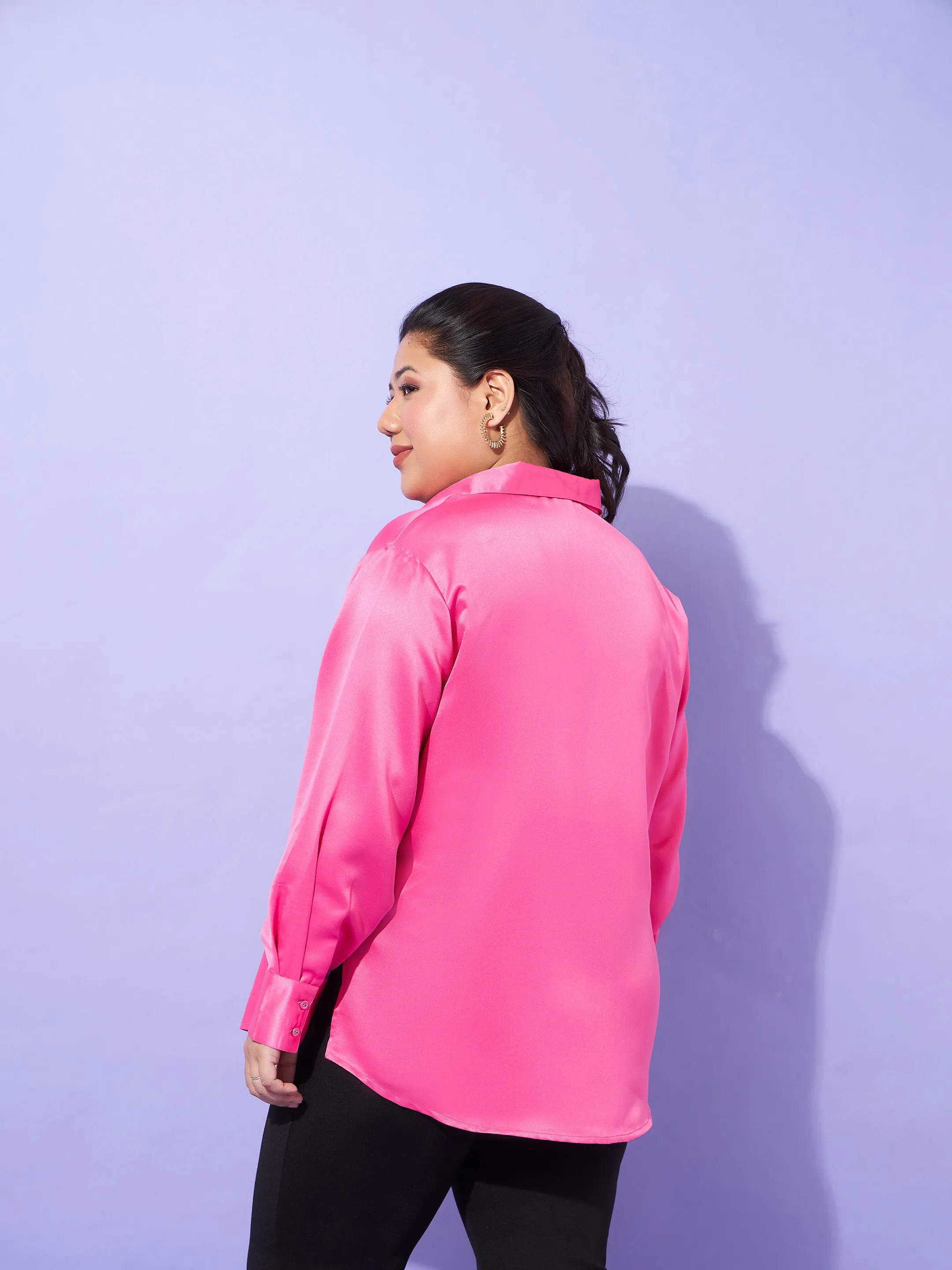 Women Pink Regular Satin Shirt