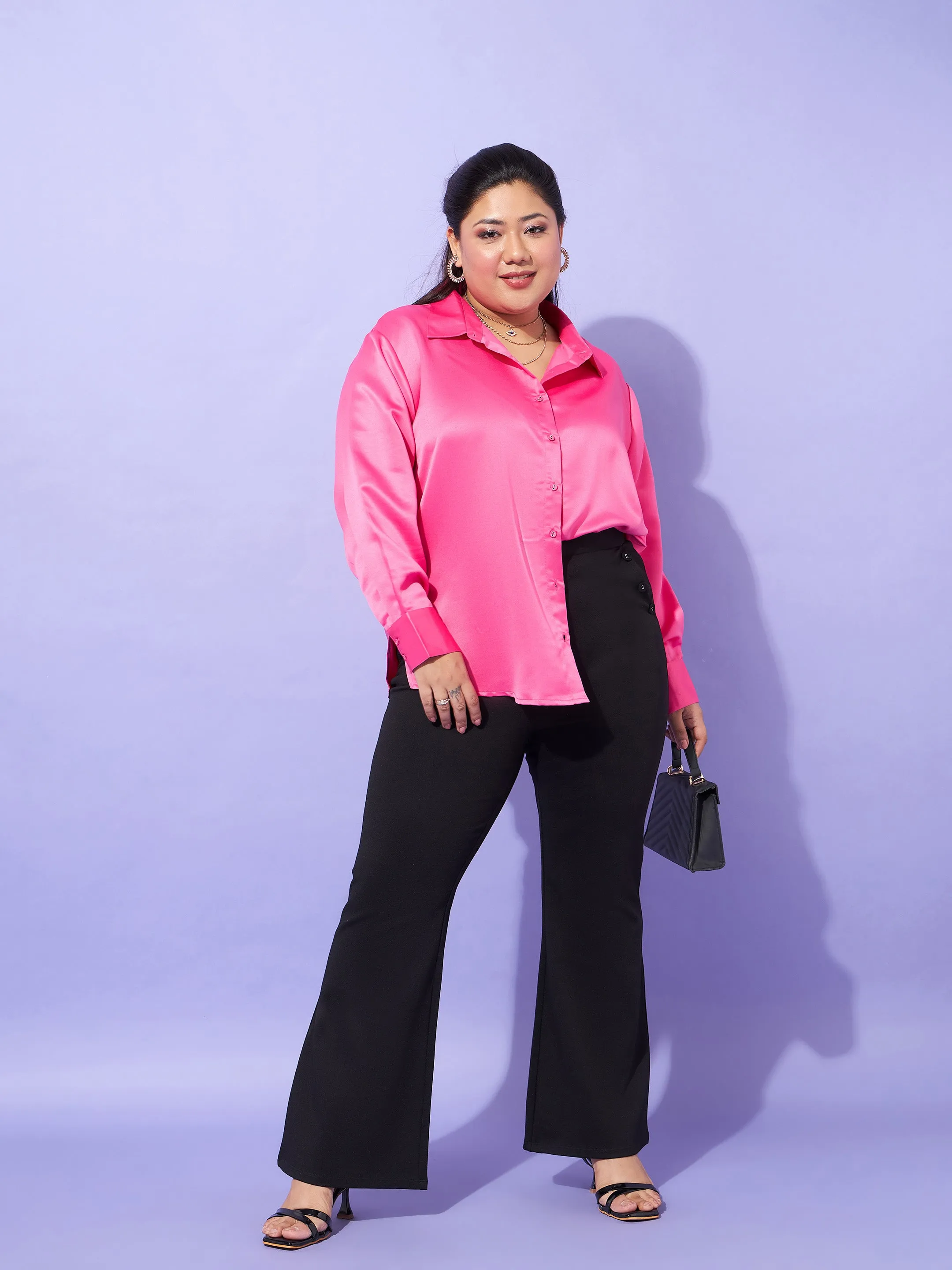 Women Pink Regular Satin Shirt