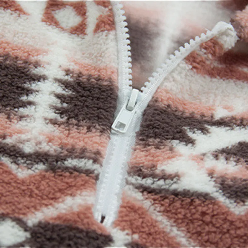 Women Pullover Hooded Fleece Long Sleeve Loose Christmas Pattern Print Zipper Sweatshirt