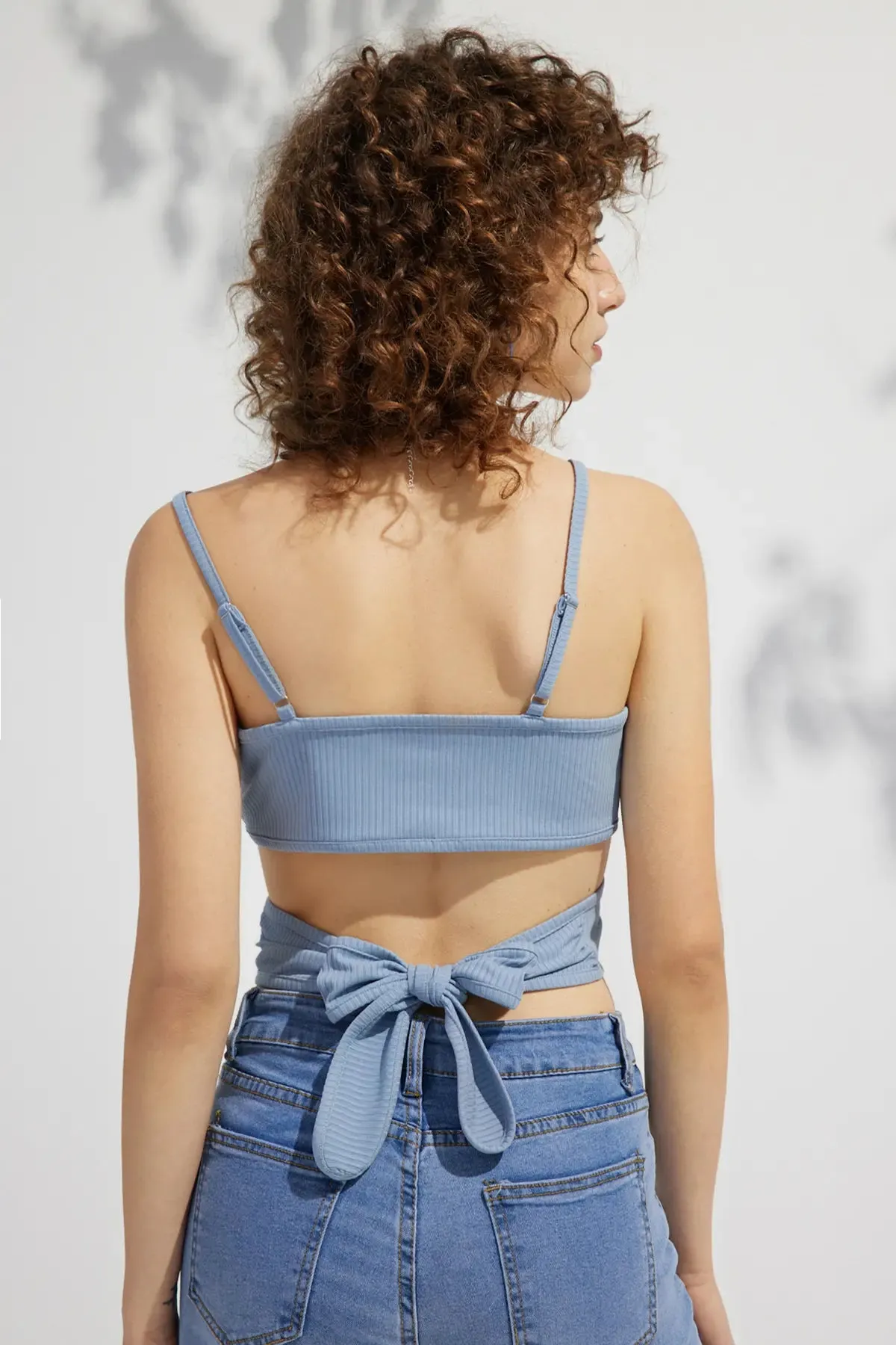 Women's Ruched Cut Out Bow Back Straps Tank Top
