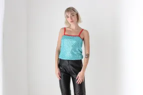 Y2K Aqua Beaded Designer Party Tank Top by Stefanel