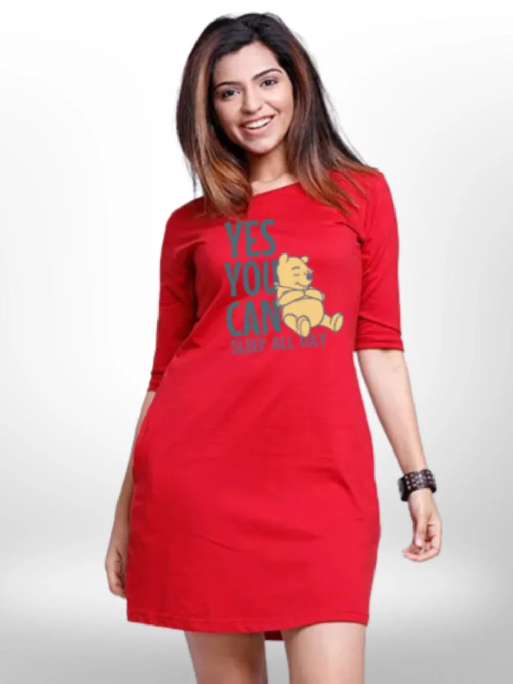 YES YOU CAN PRINTED THREE QUARTER SLEEVE T-SHIRT SIDE POCKET FOR WOMEN'S
